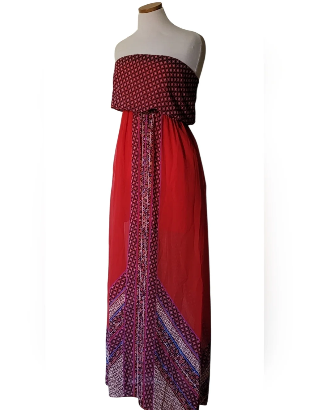 Daytrip Bohemian Sheer Strapless Brunch Ladies Day Out  Vacation Maxi Dress